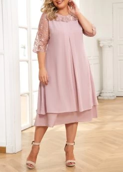 Light Pink Embroidery Plus Size A Line Dress -Modlily 336287 P 16881124264733