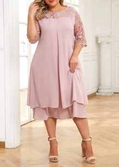 Light Pink Embroidery Plus Size A Line Dress -Modlily 336287 P 16881124267464