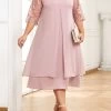 Light Pink Embroidery Plus Size A Line Dress
