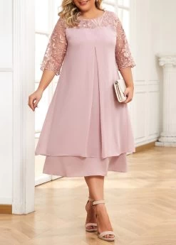 Light Pink Embroidery Plus Size A Line Dress
