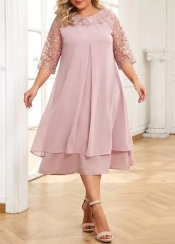Light Pink Embroidery Plus Size A Line Dress -Modlily 336287 P 16881124269502