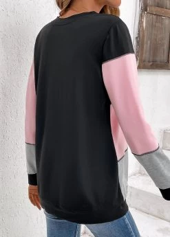 Plus Size Light Pink Patchwork Long Sleeve Sweatshirt -Modlily 336344 P 16903659275761