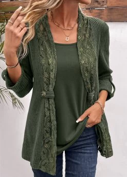 Plus Size Olive Green Fake 2in1 T Shirt -Modlily 336500 P 16908047550524