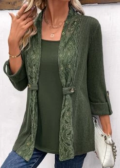 Plus Size Olive Green Fake 2in1 T Shirt -Modlily 336500 P 16908047550780