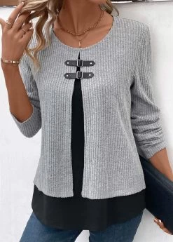Plus Size Light Grey Marl Layered Blouse -Modlily 336517 P 16947410540202