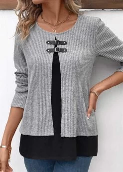 Plus Size Light Grey Marl Layered Blouse -Modlily 336517 P 16947410547683
