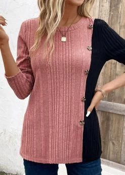 Plus Size Black Patchwork Long Sleeve T Shirt -Modlily 338677 P 16929598221743