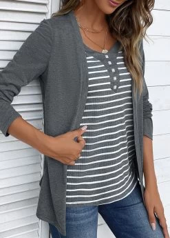 Plus Size Dark Grey Marl Fake 2in1 T Shirt -Modlily 338681 P 16933947004954