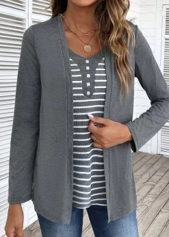 Plus Size Dark Grey Marl Fake 2in1 T Shirt -Modlily 338681 P 16933947009745