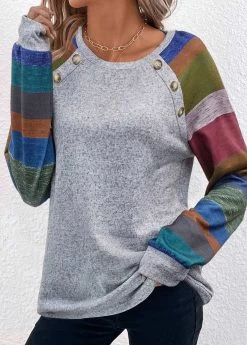 Plus Size Light Grey Marl Button T Shirt