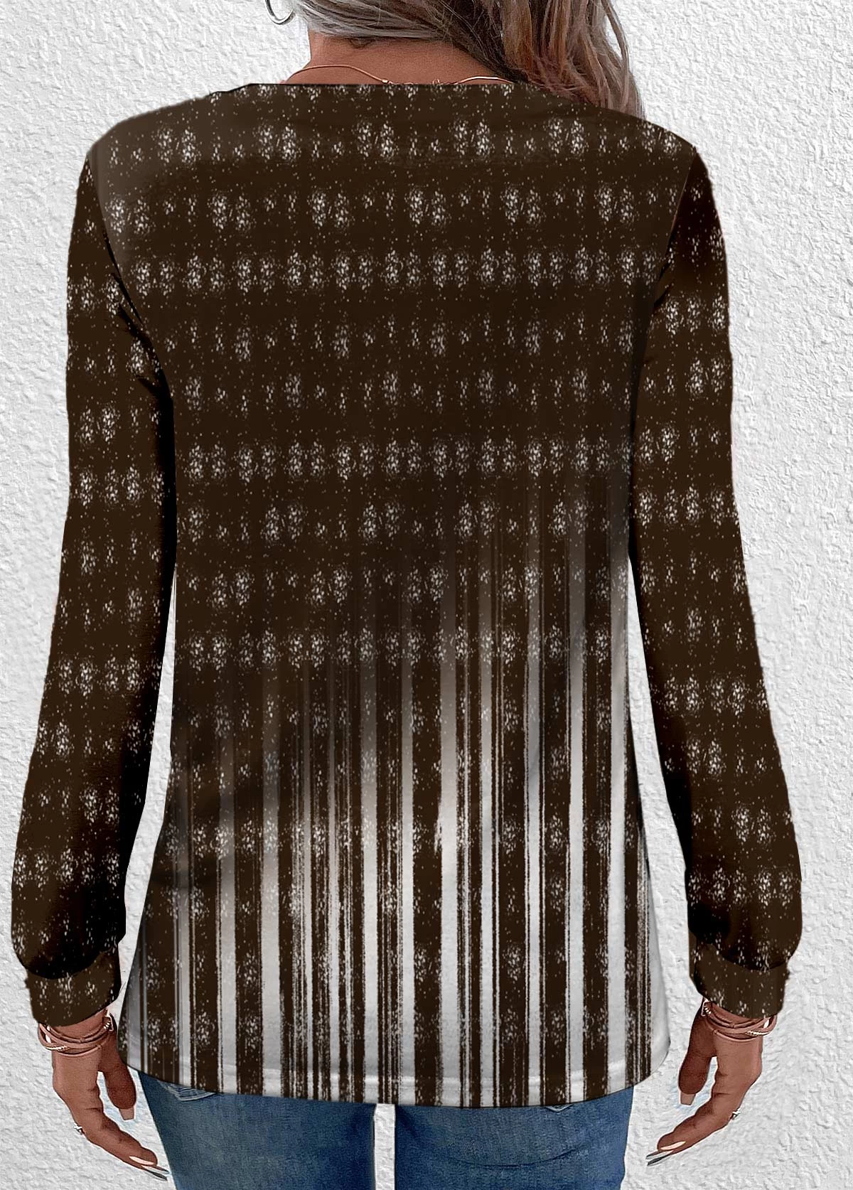 Plus Size Dark Camel Button Ombre T Shirt 2 Plus Size Dark Camel Button Ombre T Shirt - Image 2