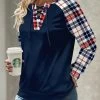 Plus Size Navy Patchwork Plaid Long Sleeve Sweatshirt