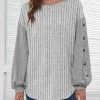 Plus Size Grey Button Long Sleeve Round Neck Sweatshirt