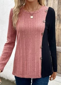 Plus Size Black Patchwork Long Sleeve T Shirt -Modlily 343145 P 16967445891835