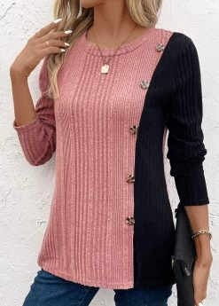 Plus Size Black Patchwork Long Sleeve T Shirt -Modlily 343145 P 16967445894303