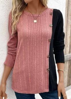 Plus Size Black Patchwork Long Sleeve T Shirt -Modlily 343145 P 16967445896842