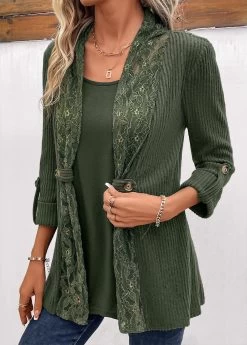 Plus Size Olive Green Fake 2in1 T Shirt -Modlily 343738 P 16967445911342