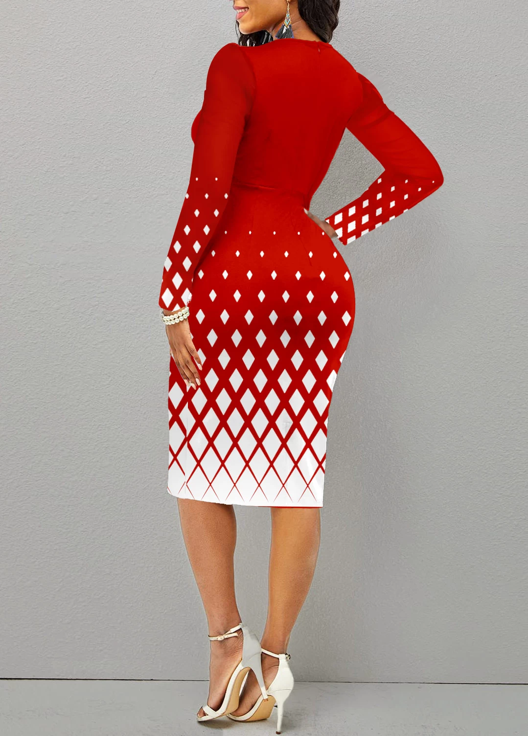 Plus Size Red Split Geometric Print Bodycon Dress 2 Plus Size Red Split Geometric Print Bodycon Dress - Image 2