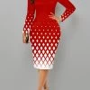 Plus Size Red Split Geometric Print Bodycon Dress