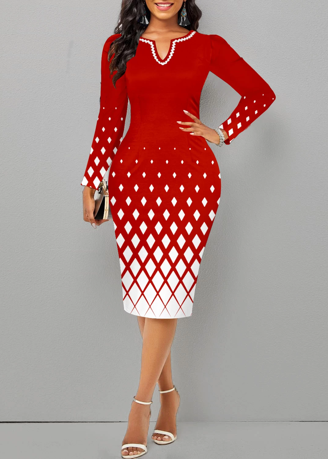Plus Size Red Split Geometric Print Bodycon Dress 1 Plus Size Red Split Geometric Print Bodycon Dress