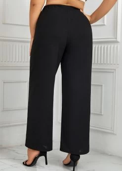 Black Button Plus Size Elastic Waist High Waisted Pants -Modlily 345411 P 1698834863722