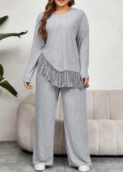 Light Grey Plus Size Lounge Top And Pants