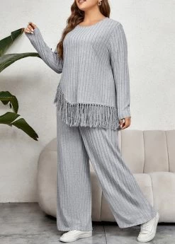 Light Grey Plus Size Lounge Top And Pants -Modlily 345412 P 1698664236467