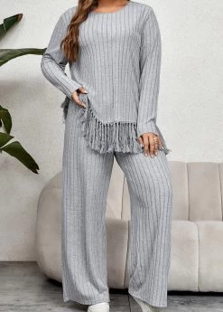 Light Grey Plus Size Lounge Top And Pants -Modlily 345412 P 1698664237257