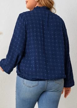 Navy Lace Up Plus Size Long Sleeve Blouse 5 Navy Lace Up Plus Size Long Sleeve Blouse -Modlily 345739 P 1698816365827