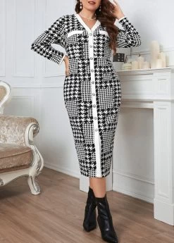 Black Plus Size Plaid Dress -Modlily 345777 P 1698893381168
