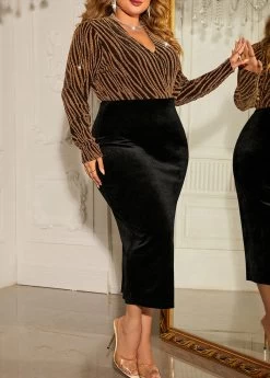 Black Plus Size Striped Dress -Modlily 345778 P 1698893348075